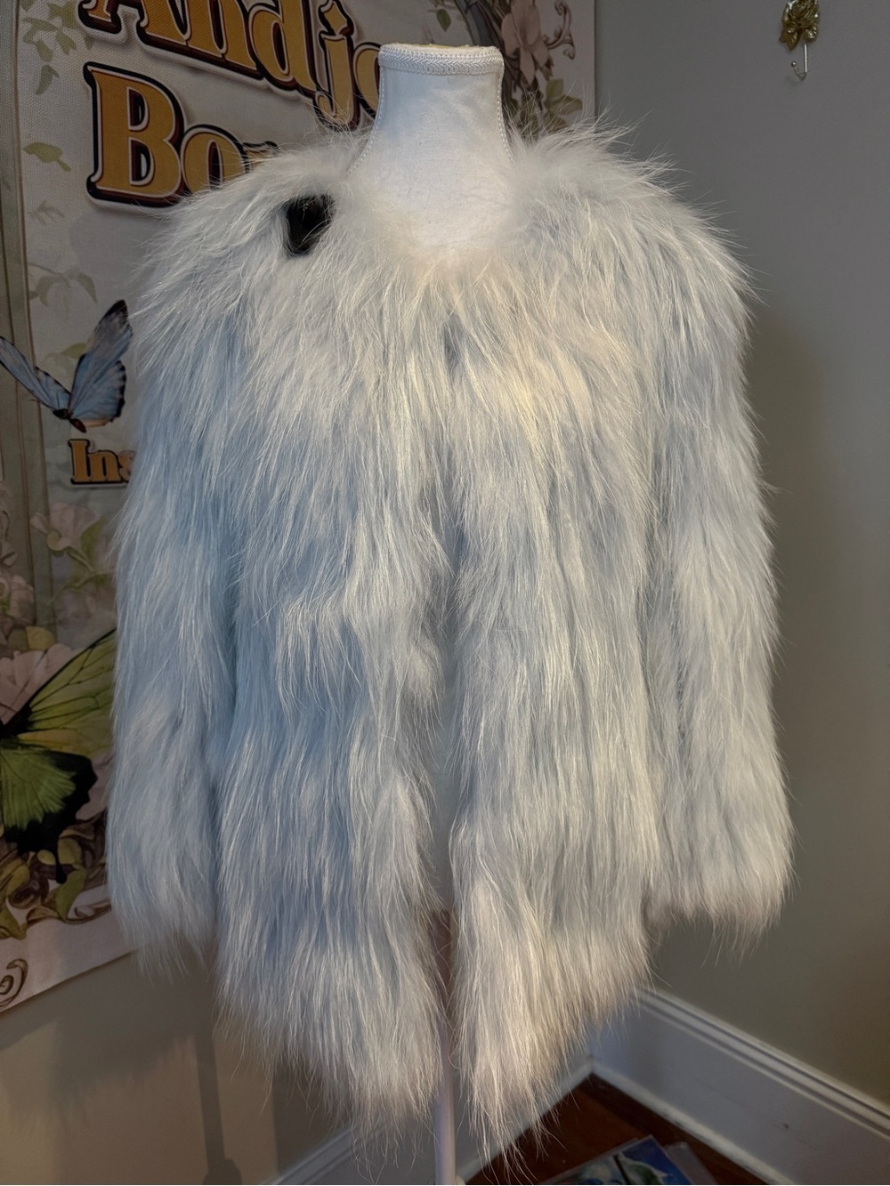 Raccoon Dog Fur Ice Blue Jacket - Cozy Winter Coat